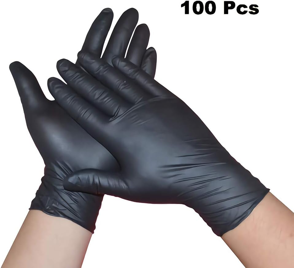100 Pcs Disposable Nitrile Gloves Powder Free Gloves for Home Cleaning Food Use(Black,X-Large)