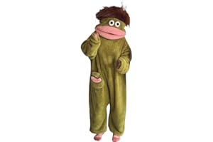 Silly Big Mouth Monster Onesie Pajamas for Adults, Funny Green Hooded Plush One Piece Pajama Ultra Soft Coral Fleece