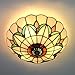 Skyweel Tiffany Style Ceiling Light Vintage Stained Glass Flush Mount Ceiling Lighting Fixtures Lamps (12 Inch W)