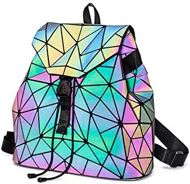 Shard Lattice Design Geometric Backpack Holographic Reflective Backpacks PU Leather Fashion Backpack