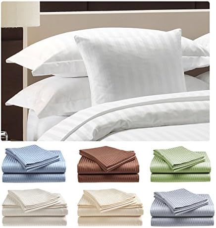 Deluxe Hotel 6-Piece Bed Sheet Set - Dobby Stripe - Microfiber - Wrinkle Free - (Includes Flat Sheet, Fitted Sheet, 4 Pillowcases) (Queen, Beige)