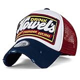 ililily Howel's Distressed Vintage Cotton Baseball Mesh Cap Snapback Trucker (Navy Red)
