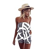 Women Sexy Off Shoulder Floral Printed Playsuit One Piece Summer Strapless Romper Beach Short Jumpsuit