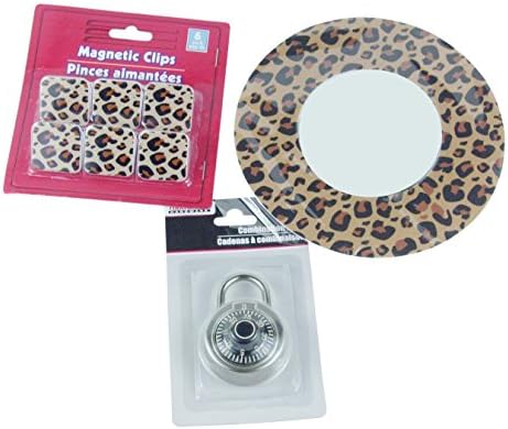 Girls Back to School Locker 3-Piece Set - Magnetic Mirror, Combination Lock, Magnetic Clips (Cheeta)