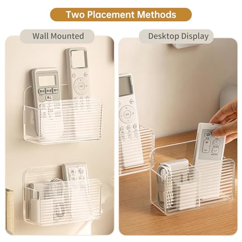 PAVSTINE 2-Piece Wall Remote Control Holder without Drilling, Self-Adhesive Remote Control Holder with Compartments, Multifunctional Remote Control Holder for Remote Controls and Media Players