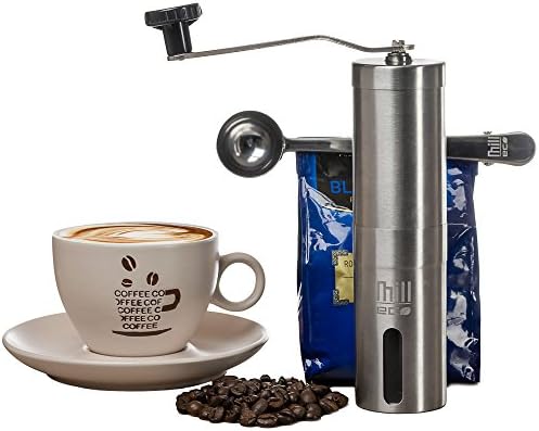 Mill Eco - Manual Coffee Grinder - Best Burr bean Grinder - Stainless Steel Adjustable, Portable, Hand grinder - Comes with Cleaning Brush, Pouch, Spoon - Enjoy your coffee