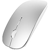 SUNGI Bluetooth Mouse for Laptop/MacBook/iPad/Android PC,Rechargable Quiet Slim Wireless Mice for Chromebook Notebook Windows/Linux/Tablet,Black,Silver