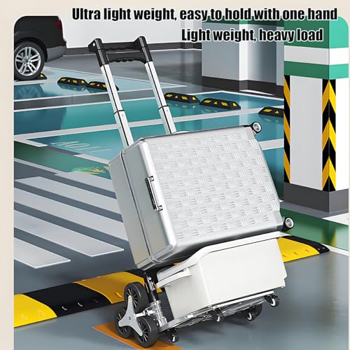ALISMAEEL Stair Climbing Cart 70KG Capacity Foldable Trolley Cart with Wheels,Thickened Aluminum Alloy Frame Silent Stair Climbing Wheels Elastic Rope Detachable Shopping Bag, for Home and Office