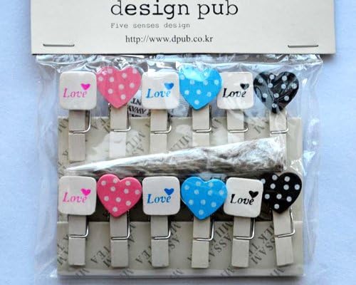 12 Pcs Wooden Pegs Paper Photo Clip With Linen String - Love