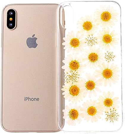 GWLuck GWL-RFCX-Bloom Daisy Preserved Fresh Flower Case For iPhone X Case With Real Dry Floral Petal Leaves Embedded Clear Gel TPU Cover Scratch-Resistant For Girls - Bloom Daisy