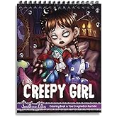 SOUTHERN LOTUS Creepy Girl Coloring Book Spiral Wirebound Hardcover, Horror Illustrations of Adorable Girls Spooky Papers Imagination Relaxation for Adults Women