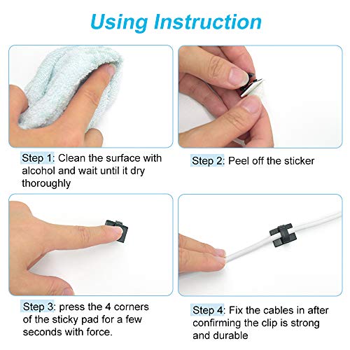 Smilife 100 PCS Black Self Adhesive Cable Wire Clip Holders, Snap Design Cable Clip Wire Management, Wire Organizer Use for Home, Office, Car - Thumbnail 5