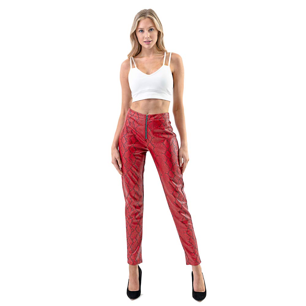 red leather snakeskin pants