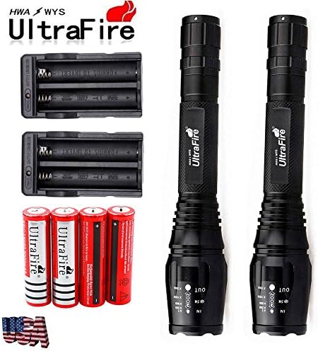 2 Sets 1000 Lumens 5 Modes CREE XML T6 LED Flashlight 18650 Battery+Charger USA