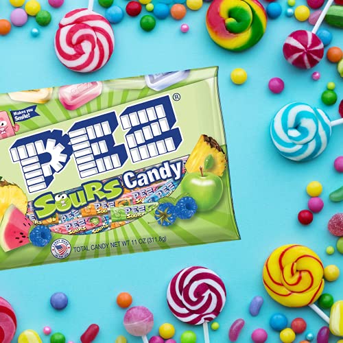 Bulk Sour Pez Candies Refill Bags, Pineapple, Green Apple, Blue Raspberry, and Watermelon Hard