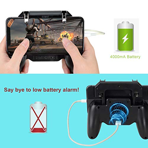 Takyu Mobile Game Controller 4000mAh for iPhone, PUBG iOS & Android Mobile Gaming Trigger Joystick with Battery USB Cable and Cooling Fan, Upgraded Version 4 in 1 Gamepad