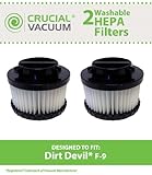 2 Dirt Devil F9 WASHABLE, REUSABLE Vacuum HEPA Filters; Compare With Dirt Devil Part #3DJ0360000, 2DJ0360000; Designed and Engineered by Crucial Vacuum