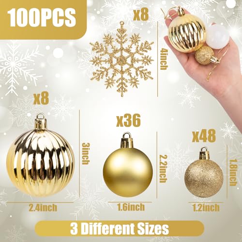 LOVEINUSA 100PCS Christmas Ball Ornament Set, Shatterproof Christmas Tree Balls Assorted Hanging Baubles Snowflakes for Xmas Tree Wreath Christmas Party Wedding