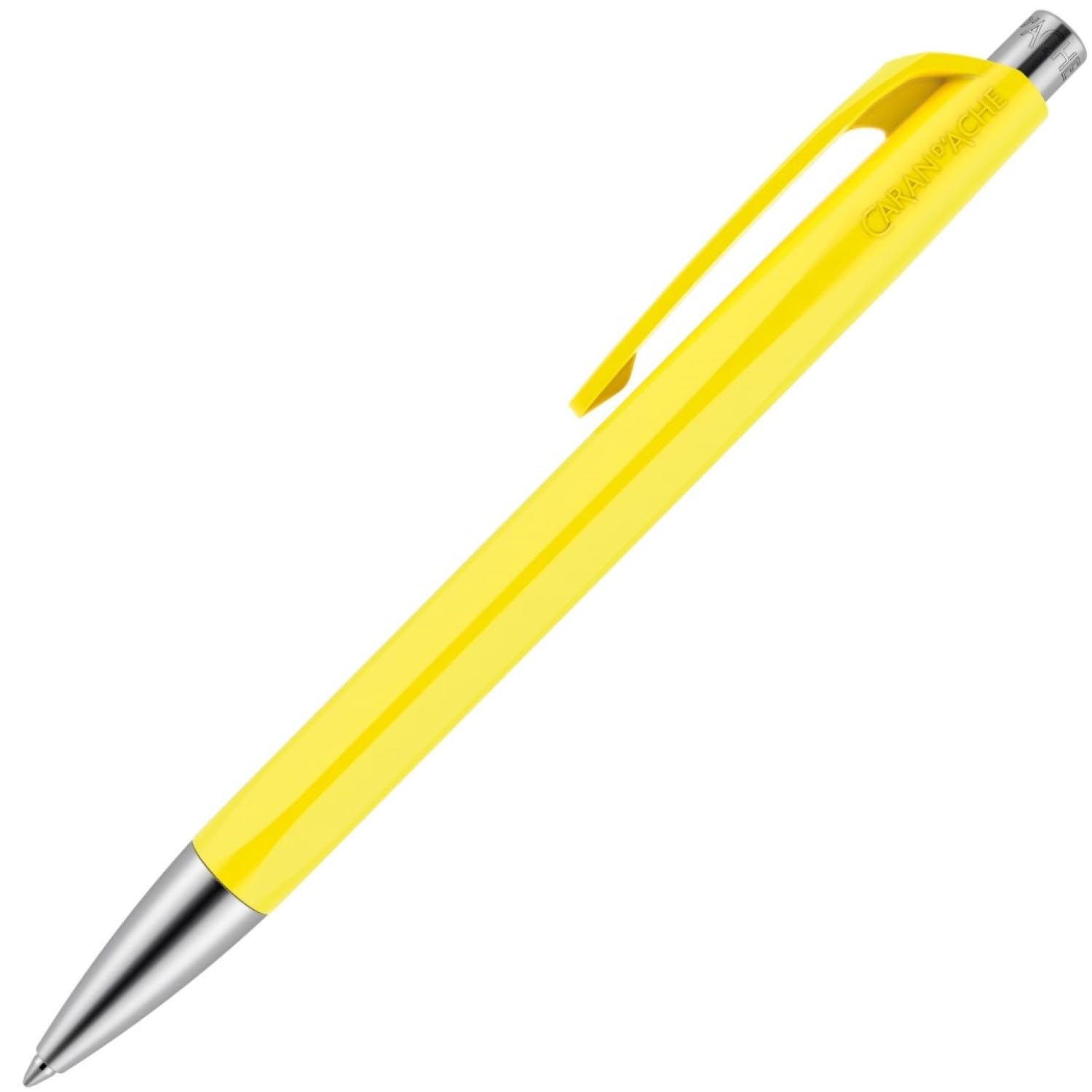 Caran Dache Ballpoint Pen, Lemon Yellow, with SwissRide Blue Medium Cartridge