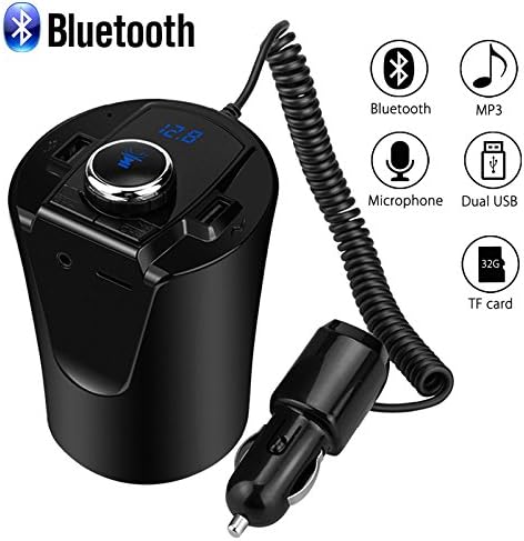 Marketworldcup-FM Transmitter Wireless Cup Bluetooth4.2 Car Radio Adapter Handsfree USB Charger