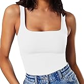 MISSJOY Women's Square Neck Sleeveless Slimming Going Out Tank Tops Bodysuits Clubwear