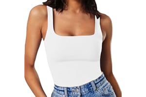 MISSJOY Women's Square Neck Sleeveless Slimming Going Out Tank Tops Bodysuits Clubwear