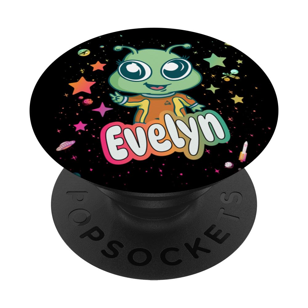 EVELYN - Adorable girl name with cute Alien PopSockets Swappable PopGrip