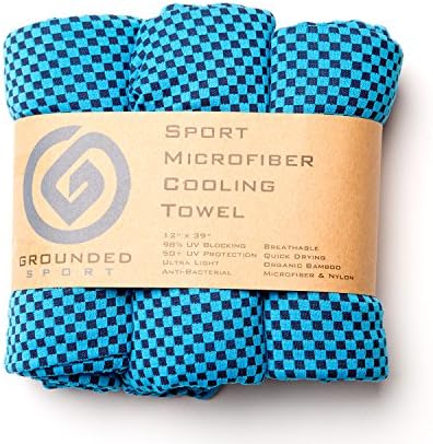 Grounded Sport Cooling Towel (packaged as shown) by Bamboo Microfiber Sport Cooling Towel for Gym, Outdoors or Travel | Ultra Lite 12”x39” in two-tone (Blue, One)