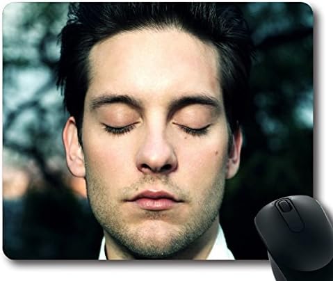 Custom Gaming Mouse Pad with tobey maguire face eyes sleep eyelashes close-up brunette Non-Slip Neoprene Rubber Standard Size 9 Inch(220mm) X 7 Inch(180mm) X 1/8 Inch(3mm) Desktop Mousepad Laptop Mousepads Comfortable Computer Mouse Mat