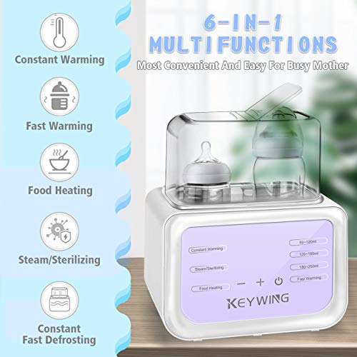 Baby Bottle Warmer Bottle Sterilizer, 6-in-1 Baby Milk Warmer 2 Bottle Warmer for Breast-Milk with LCD Timer and Temperature Display, Fast Heating All Baby Bottles, BPA Free(Purple)