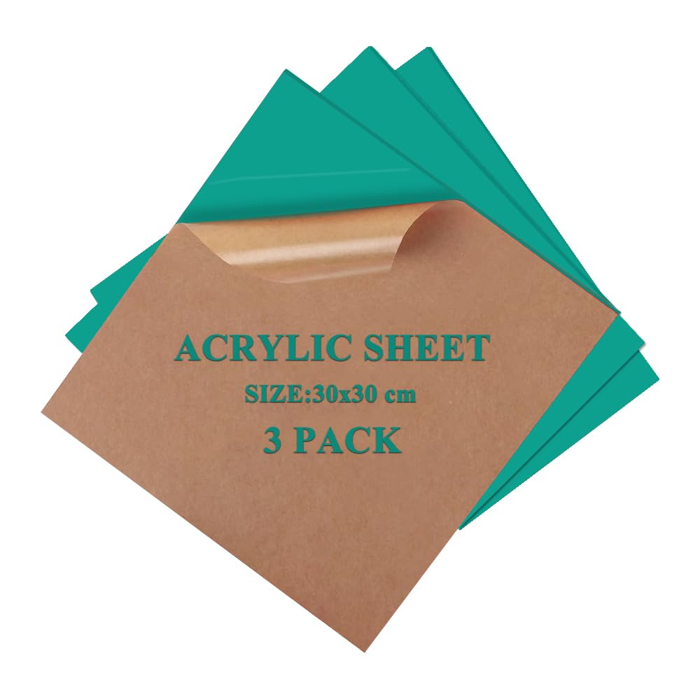 Uadme Lake Green Cast Acrylic Sheet, 3mm Opaque Coloured Gloss Perspex Sheets 12 x 12 Inches 3Pack, Colored Laser Cutting Engraving DIY Material for Sign Home Decor Handcraft Display Projects