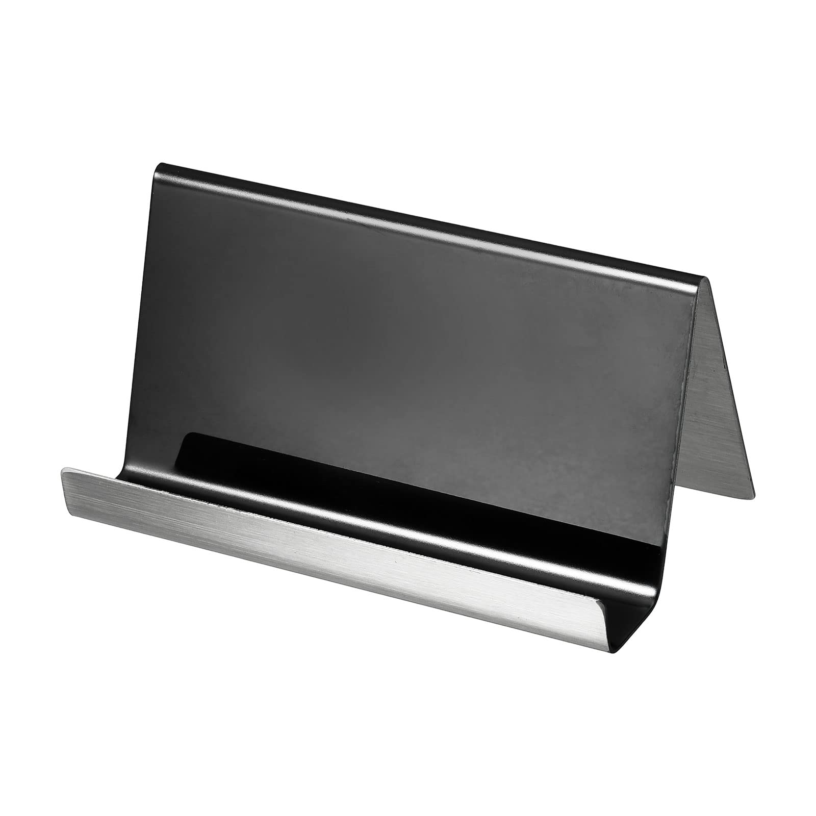 PATIKIL Business Card Holder, Reflective 304 Stainless Steel Desktop Name Cards Display Stand for Office Desk, Black