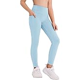 Haloumoning Girls Athletic Leggings Kids Workout High Waisted Stretchy Running Yoga Pants with Pockets 5-14 Years