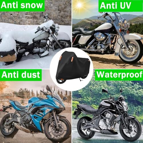 Beauenty Universal Motorcycle Cover,Preventing Wind, Rain,Snow,Dust,Uv Rays With Anti Theft Lock Hole,Reflective Strips,Storage Bag,All Season Durable 420D Oxford Fabric,(XL,Black)
