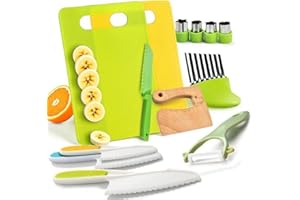13 Pieces Kids Knife Set, Kids Cooking Set for Safe Plastic Vegetable Knife and Peeler Cutting Board Potato Cutter Fruit Cutt