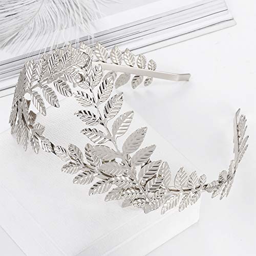 Leaf Headband Roman Goddess Crown Hair Band Boho Bridal Christmas Hair Hoop Women Girls Wedding Hairband Party Decoration Headdress Cosplay Costume Headwear Handmade Headpiece Hair Accessories Silver