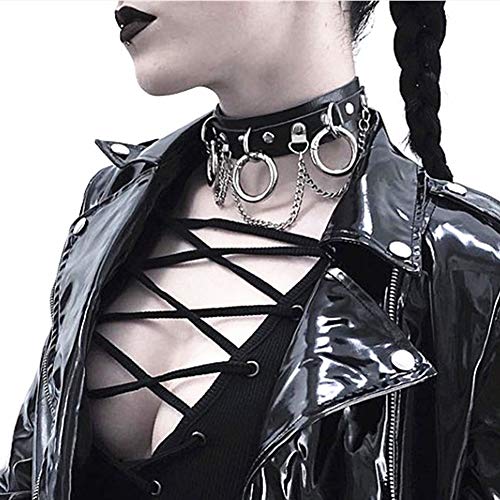 Collare-in-Pelle-Jewelry-Choker-Regolabile-Punk-Breve-Clavicola-Collana-Geometrica-Archetto-Collo-Con-Le-Decorazioni-a-Catena