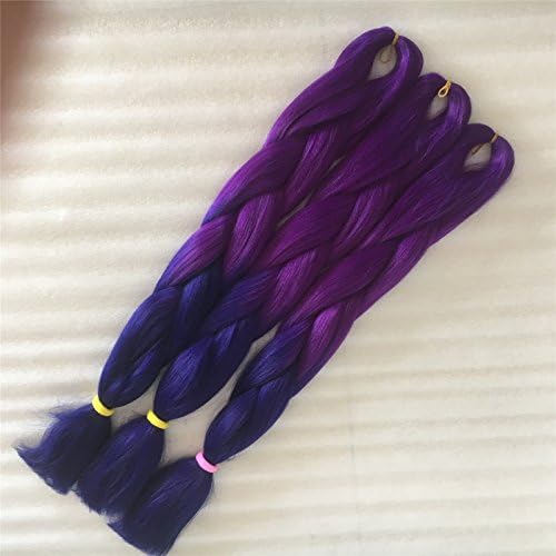 24" 100gr/Piece Jumbo Braids Kanekalon Yaki Straight Twist Hair Extension Ombre 2 Colors (24"๏ผ10 Pack, Purple+Dark Blue)