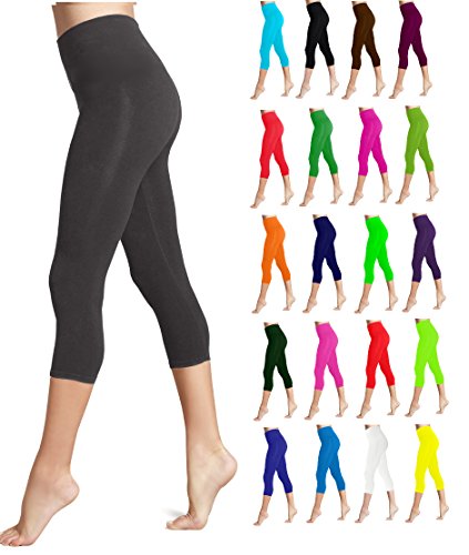 Lush Moda Seamless Capri Length Basic Cropped Leggings - Variety of Colors - Charcoal OS