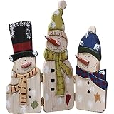 Attraction Design Snowman Table Top Decoration Wood Xmas Sign, 12.5 Inch Decorative Snowman Triple Folding Screen Rustic Wooden Home Xmas Decor Table Centerpiece