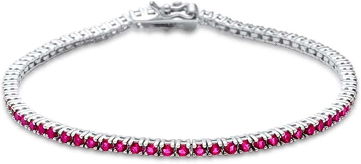 7" Tennis Bracelet 2.5mm Tiny Round Simulated Ruby 925 Sterling Silver
