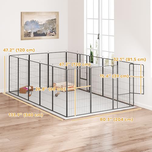 PawHut 16 Panels Dog Playpen, 27" W x 47" H Portable Heavy Duty Pet Fence with Door & Strap for Indoor Outdoor Backyard Garden, Foldable Puppy Pet Pen for Large Dogs