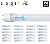 Hyperikon T8 T10 T12 LED Light Tube 4FT, 18W (40W-50W Equiv.), Dual-End Powered, Ballast Bypass, F48T8 Fluorescent Replacement, 2260 Lumens, 6000K, Frosted, Garage, Warehouse, Shop Light - 24 Pack