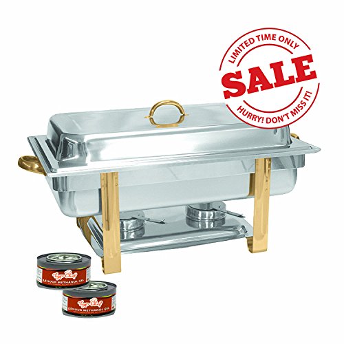 Buy Tiger Chef 8 Quart Full Size Buffet Chafing Dish Set with Gold Accents and Gel Fuel Cans