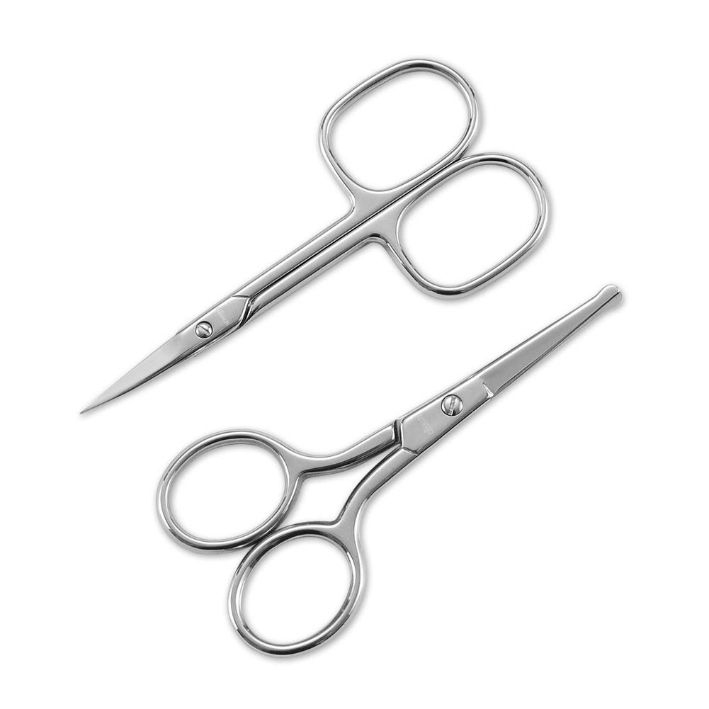 Professional Small Beard & Nose Hair Beauty Scissors, LIVINGO Curved and Safety Rounded Tip Grooming Trimming Shears for Nail, Facial, Mustache, Ear Hair, Eyebrows and Eyelashes 2 Pack