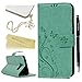 Galaxy S7 Edge Wallet Case - Mavis's Diary Fashion Floral Butterfly Embossed PU Leather Magnetic Flip Cover Card Holders & Wrist Strap for Samsung Galaxy S7 Edge with Bling Dust Plug & Pen - Green