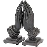 Detailed Left and Right Praying Hands 9 inch Gray Resin Stone Bookends