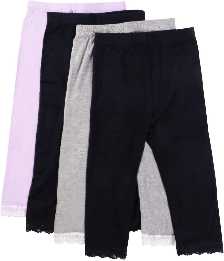 MyKazoe Girls Ultra Soft Seamless Capri Leggings with Lace Trim (Set of 4)