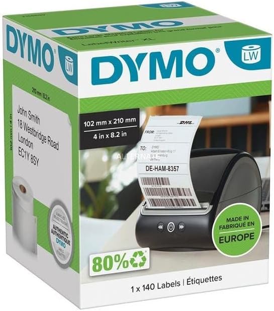DYMO LabelWriter 5XL/4XL Labels 102x210 mm 140 Easy-Peel Roll