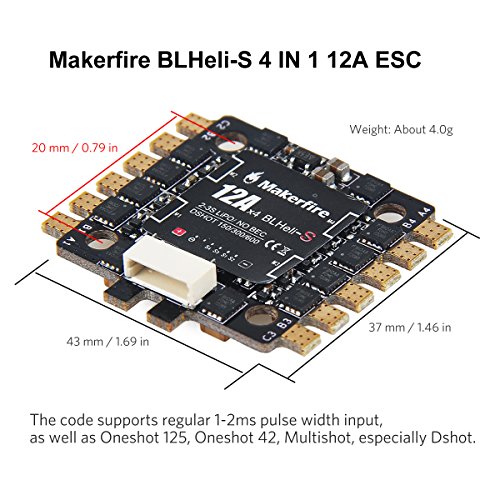 BLHeli-S 4-in-1 12A ESC Electric Speed Controller 2-3s LiPo Support Dshot 150/300/600 for FPV Racing Drone Multirotor